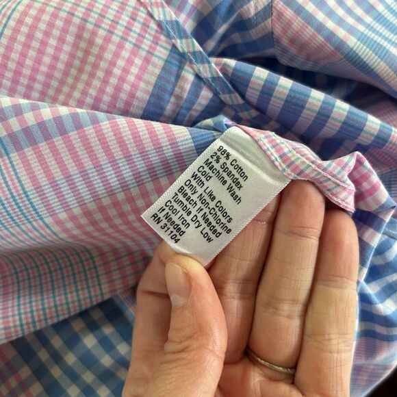 Men's Crown & Ivy XL Pale Pink Blue Long Sleeve Button Front Shirt - Picture 4 of 6